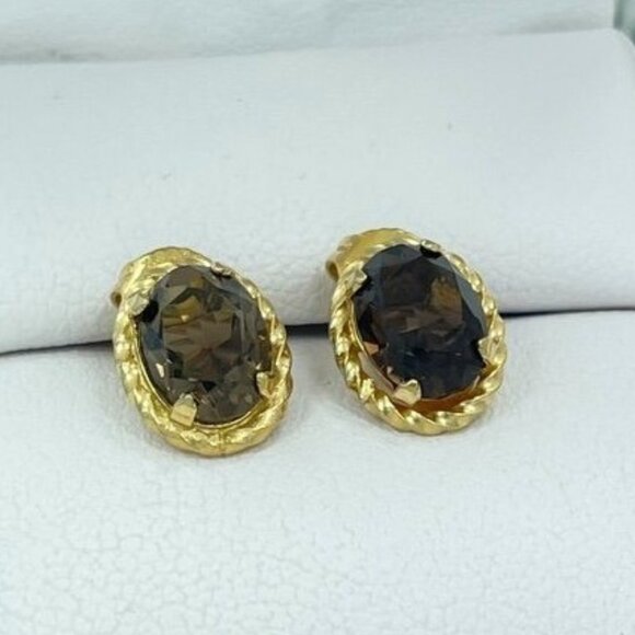 Burt Cassell Jewelry - Vintage Burt Cassell Smoky Quartz 12K Gold Filled Oval Stud Earrings